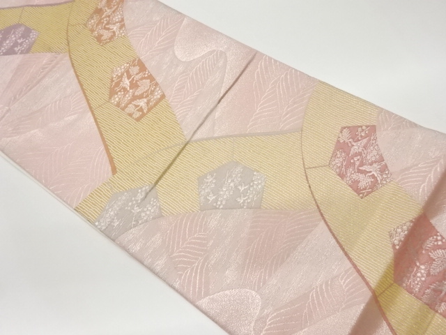 リサイクル　変わり片輪車に花喰い鳥模様織出し袋帯